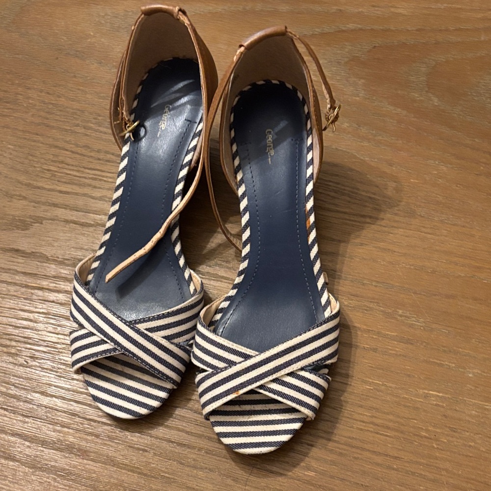 George Striped Sandals in Navy and Tan
